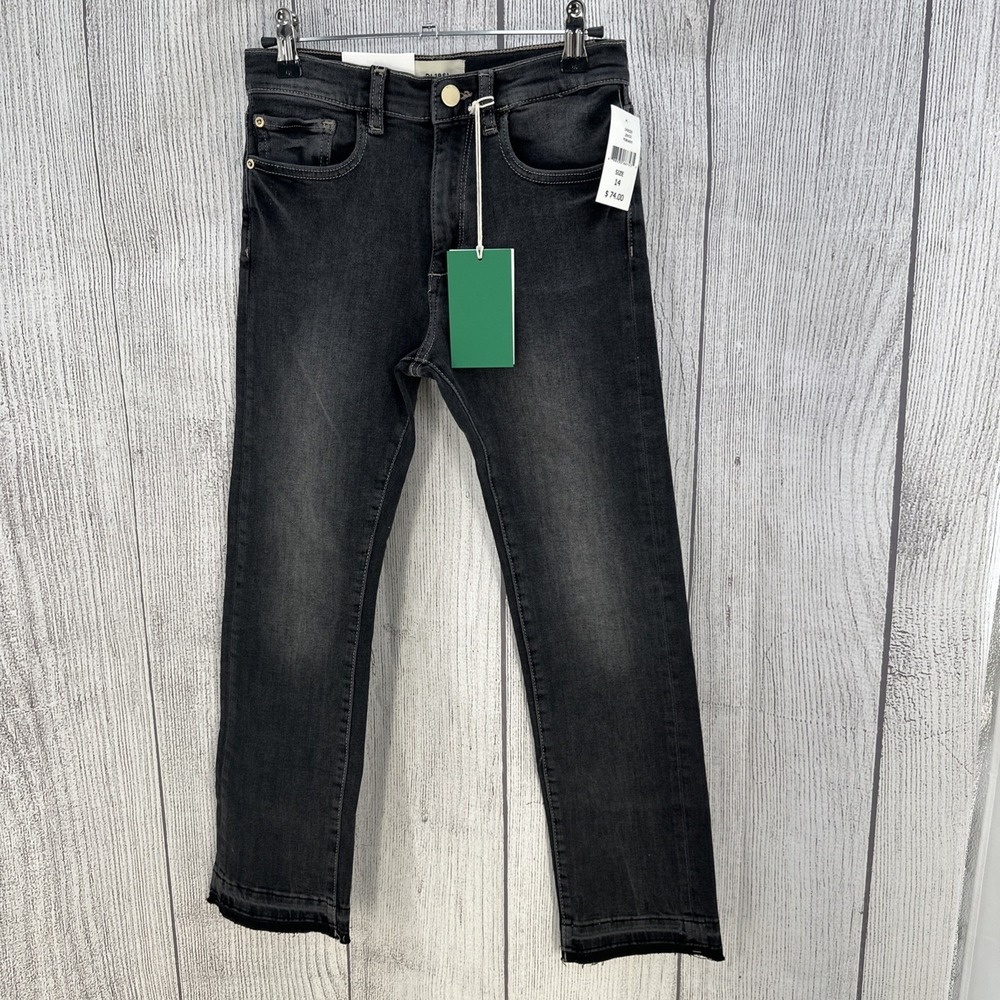 DL1961 Emie Jeans Girls 14 Tornado Black Straight High Rise Jeans Raw Hem Denim